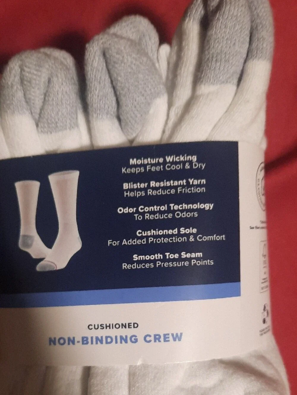 MediPeds Men's Cushioned Non-Binding Crew Socks Blister Resistant White (6 Pack)